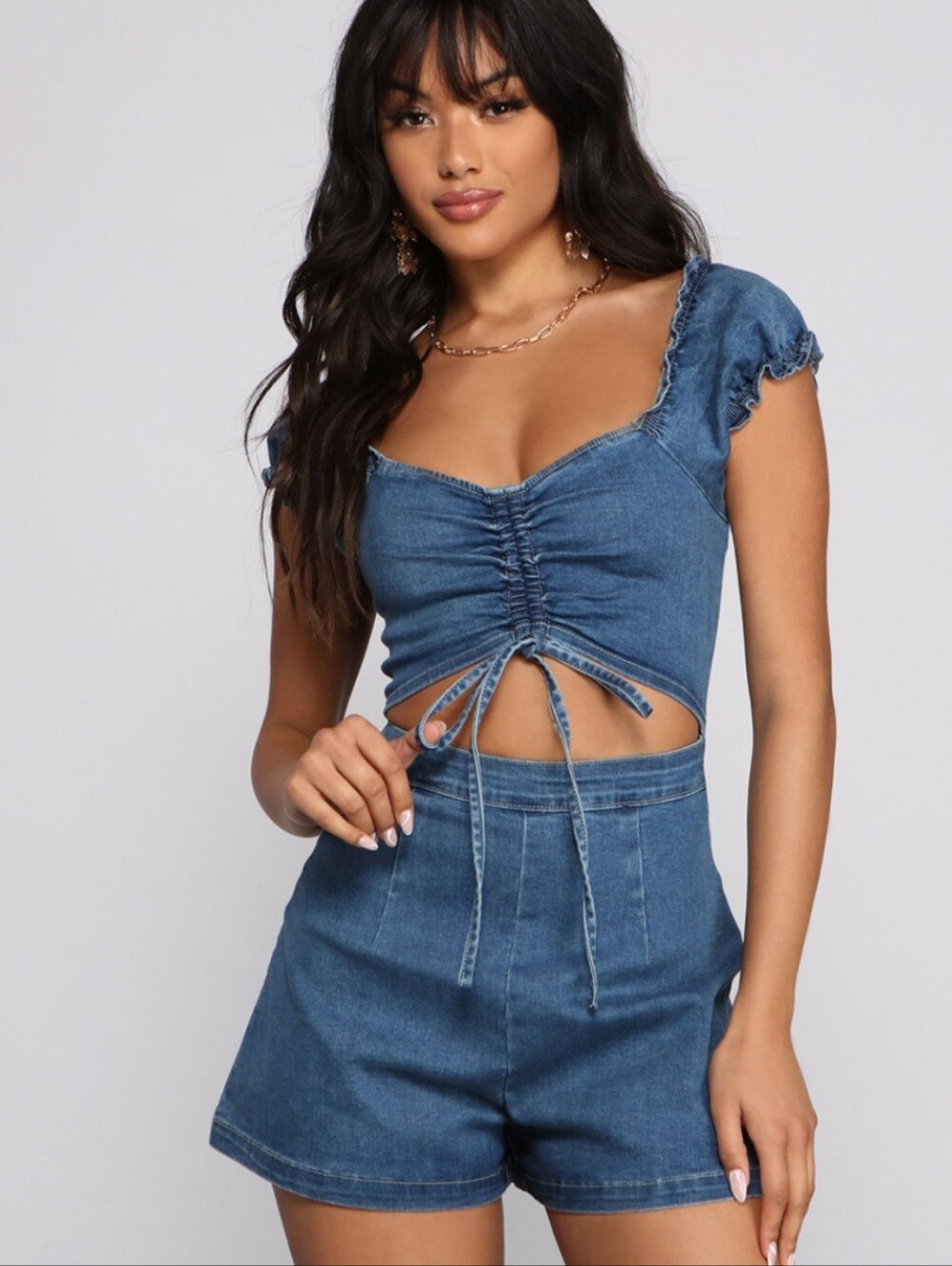 Windsor Preowned CUTOUT DENIM ROMPER Sz L